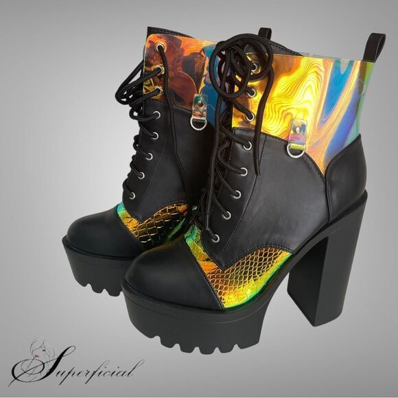 Black and Iridescent Platform Boot - Picture 4 of 6
